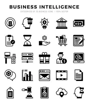 Icons set. Business Intelligence for web. app. vector illustration. Stock Illustration