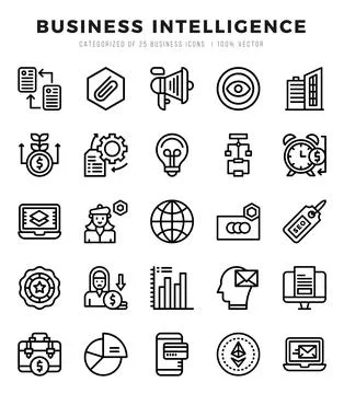 Icons set. Business Intelligence for web. app. vector illustration. Stock Illustration