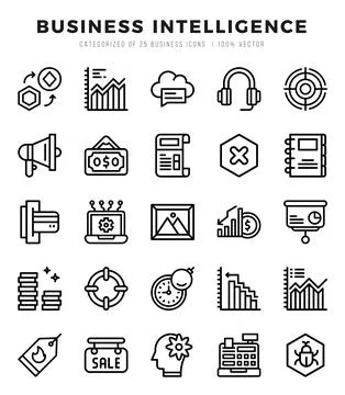 Icons set. Business Intelligence for web. app. vector illustration. Stock Illustration
