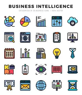 Icons set. Business Intelligence for web. app. vector illustration. Stock Illustration