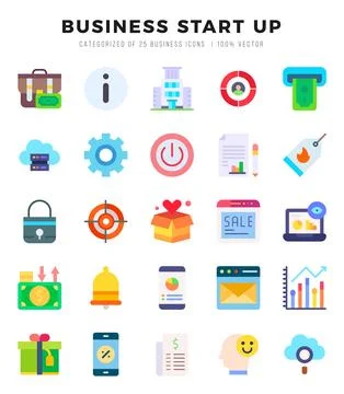 Icons set. Business Start Up for web. app. vector illustration. Stock Illustration