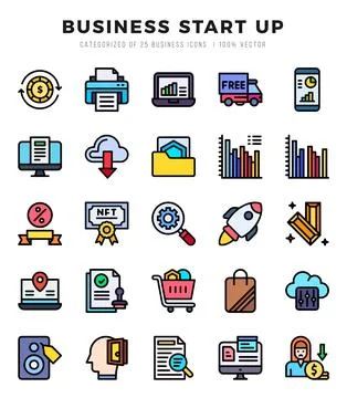 Icons set. Business Start Up for web. app. vector illustration. Stock Illustration
