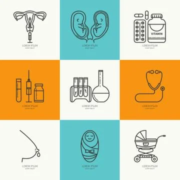 Icons set childbirth Stock Illustration