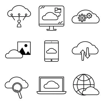 Icons set of Cloud storage. Group of pictograms for online backup. Icolated o 스톡 일러스트