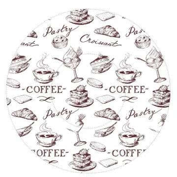 Icons set with coffee time pattern, cupcakes form temlpate Illustrazione stock