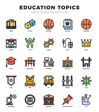 Icons set. Education Topics for web. app. vector illustration. Ilustración de archivo