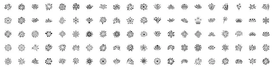 Icons set. Fireworks exploding in the sky creating different shapes 库存插图