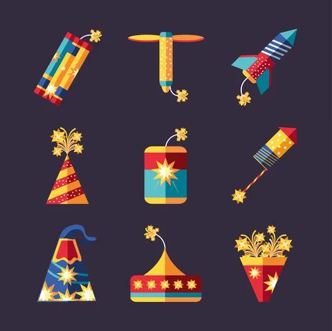 Icons set fireworks 스톡 일러스트