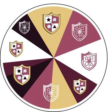 Icons set in form of various shields with emblems in sectors of circle for web Illustrazione stock