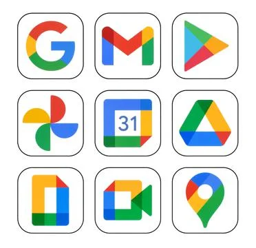 Icons set of Google services Stock Photos