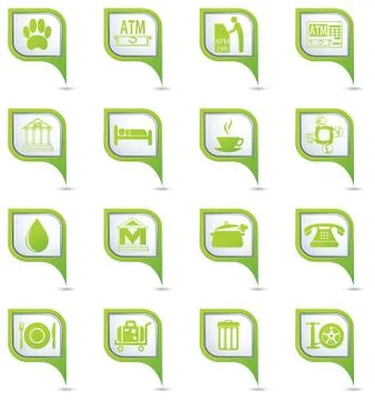 Icons set on map pointers Stock Illustration