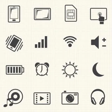 Icons set for mobile phone on texture background. Vector Stock Illustration