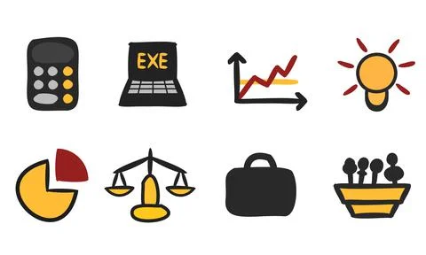 Icons set for presentations in cartoon flat style Stock Illustration