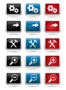 Icons set on the rectangular buttons Stock Illustration