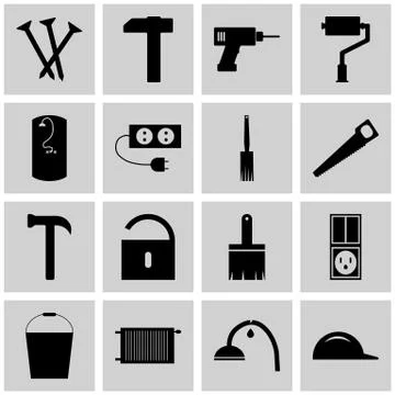 Icons set repear. Vector gray square signs. The concept of construction. Stock Illustration
