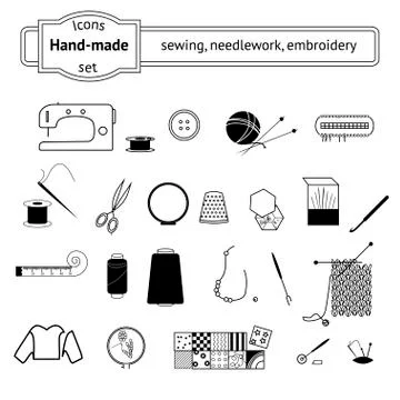 Icons set sewing, needlwork, knitting Stock-Illustration