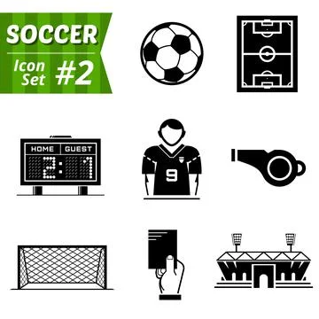 Icons set of soccer elements Stock Illustration