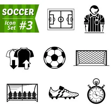 Icons set of soccer elements Stock Illustration