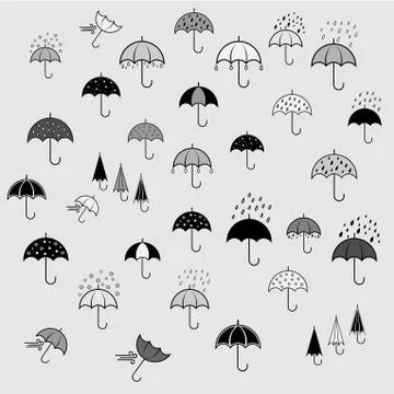Icons set with umbrellas 스톡 일러스트