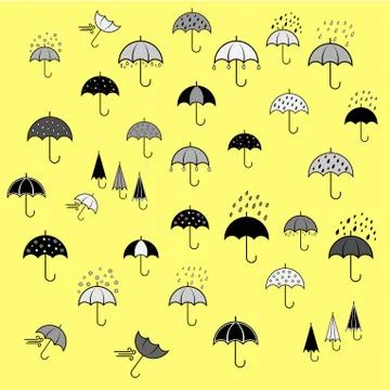 Icons set with umbrellas Illustrazione stock