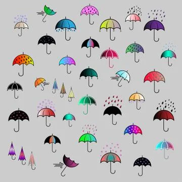 Icons set with umbrellas Illustrazione stock