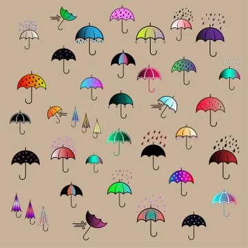 Icons set with umbrellas Stock-Illustration