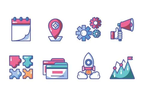 Icons set of web development and website programming process イラスト素材