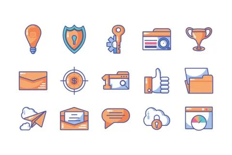 Icons set of web development and website programming process Stock Illustration