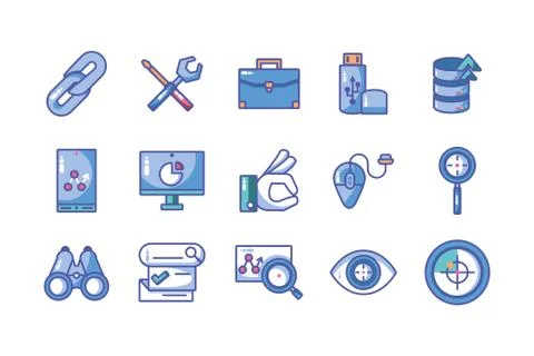Icons set of web development and website programming process イラスト素材