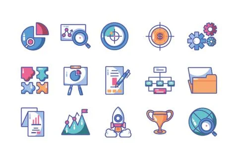 Icons set of web development and website programming process Stock Illustration