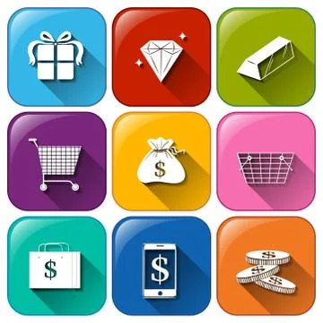 Icons showing the different values of money 库存插图