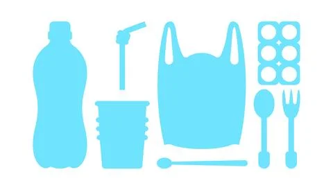 Icons of single-use plastic items symbolizing plastic waste. perfect for pl.. Stock Illustration