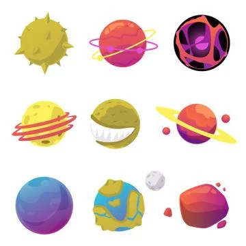 Icons of space solar system planets set of flat vector illustrations isolated. Ilustración de archivo