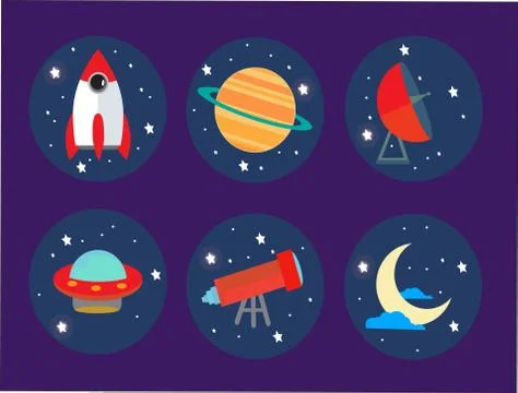 Icons on the space theme Stock Illustration