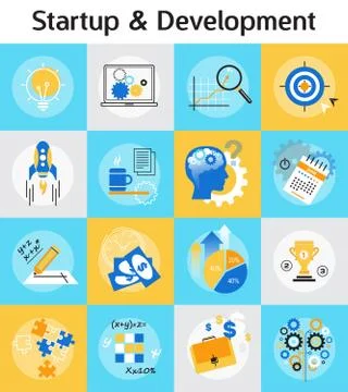 Icons of startup &amp; development Illustrazione stock