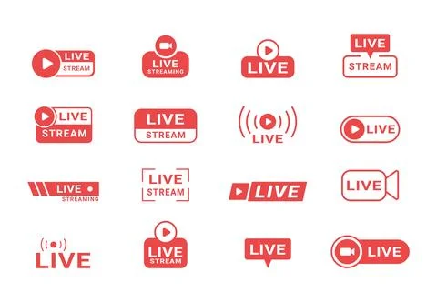 Icons for streaming, live broadcast, live performances, news and various vi.. Stockillustratie