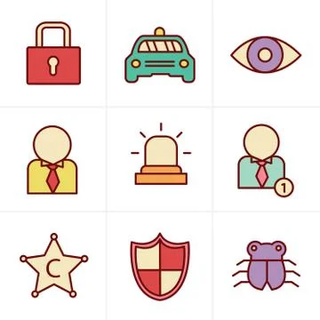 Icons Style Security icon set on white background Stock Illustration