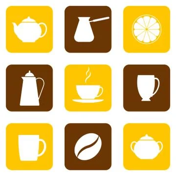 Icons of tableware for coffee and tea. Vector. Stock Illustration