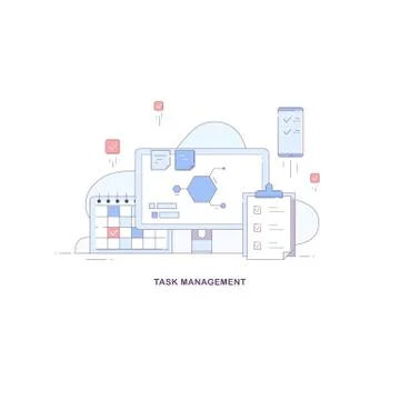 Icons for task management. Control tasks: checklist, smartphone, app, calendar 스톡 일러스트
