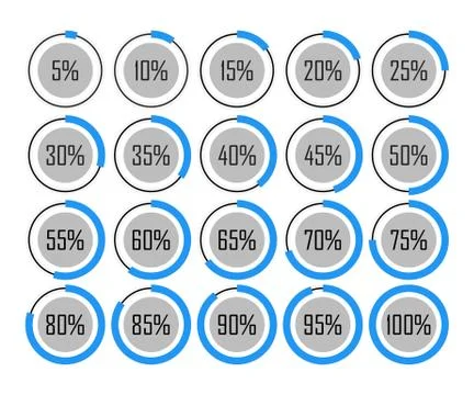 Icons template pie graph circle percentage blue chart 5 10 15 20 25 30 35 40  Stock Illustration