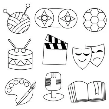 Icons on the theme creativity in black and white Stock Illustration