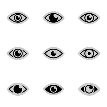 Icons for theme Eye, observation, vision, examination, vector, icon, set. Whi Stock Illustration
