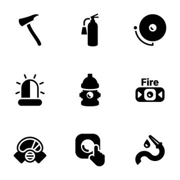 Icons for theme Fire Department , vector, icon, set. White background Stock Illustration
