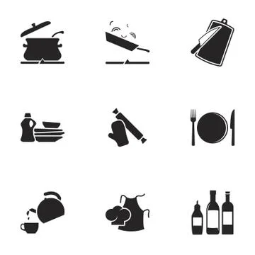 Icons for theme Kitchen. White background Stock Illustration