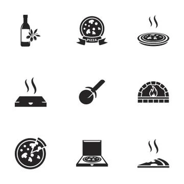 Icons for theme pizza , vector, icon, set. White background Stock Illustration