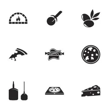 Icons for theme Pizza. White background 库存插图