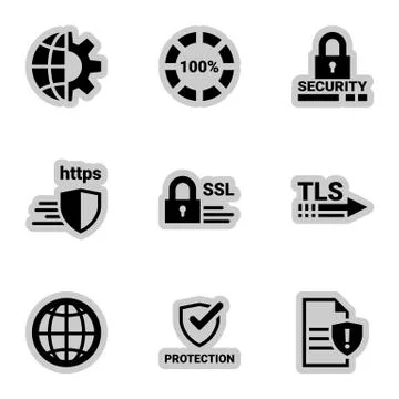 Icons for theme Protection, internet security, caution , vector, icon, set. W Ilustración de archivo