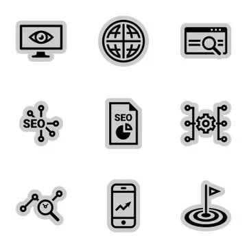 Icons for theme SEO optimization and promotion, vector, icon, set. White back 스톡 일러스트