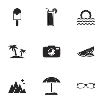 Icons for theme Summer. White background Stock Illustration