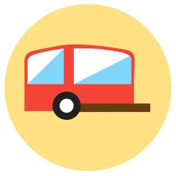 Icons for trailer in a flat style. Vector image on a round colored background Stock Illustration